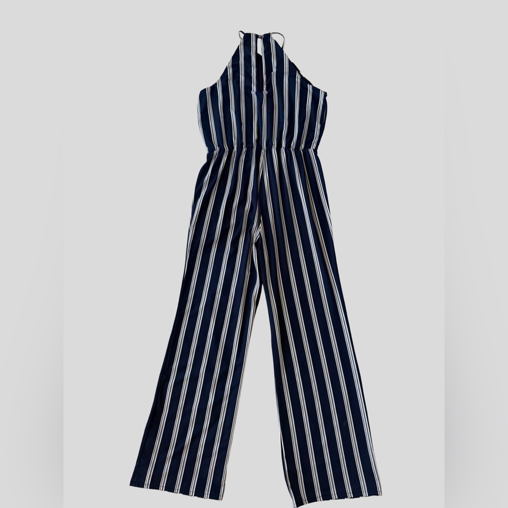 Elegant Navy and White Striped Jumpsuit - Picture 5 of 7